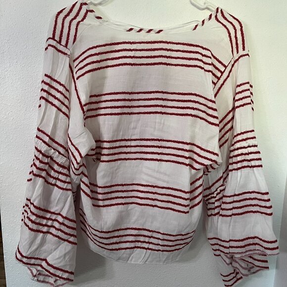 Anthropologie Striped V-Neck Blouse in Red and White - Picture 3 of 6